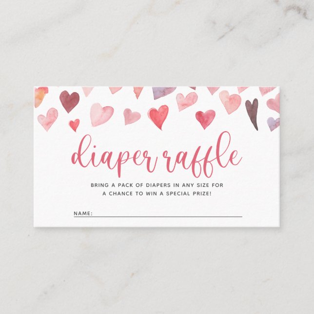 Tarjeta De Mesa Corazón rosa y rojo Valentines bebé Diaper Raffle (Anverso)