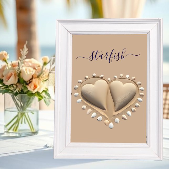 Tarjeta De Mesa Corazones de arena de bodas de playa- (Beach Wedding Sand Hearts- Table Name)