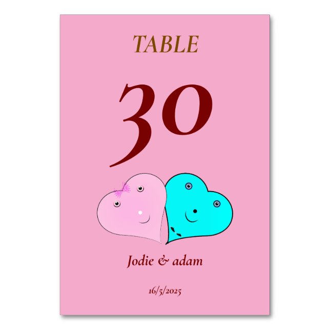 Tarjeta De Mesa corazones de mr y mrs (Anverso)