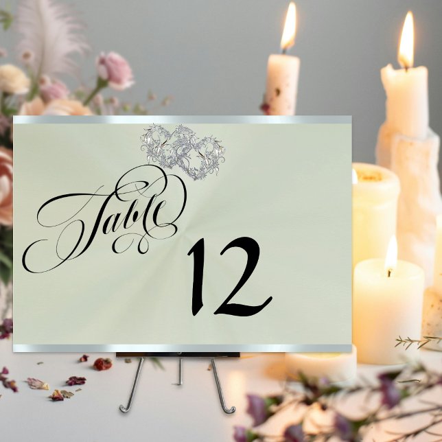 Tarjeta De Mesa Corazones y Cinta - Sage Perla/Plata (Subido por el creador)