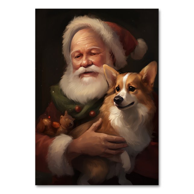 Tarjeta De Mesa Corgi Con Navidades festivos de Santa Claus (Anverso)