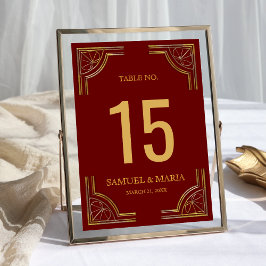 Tarjeta De Mesa Corona de Boda Ornamentada de Oro Rojo Elegante