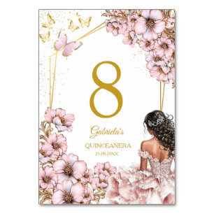Tarjeta De Mesa Corona de Mariposa Quinceañera Tiara Dorada Rosa