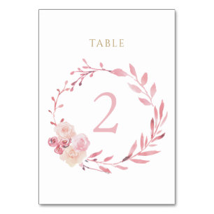 Tarjeta De Mesa corona floral de rosa polvorienta señal de número 