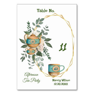 Tarjeta De Mesa Cosy Cup Teapot Greenery por la tarde High Tea Fie