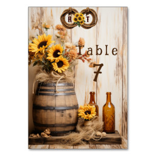 Tarjeta De Mesa Country Western Girasoles Barril de Whisky