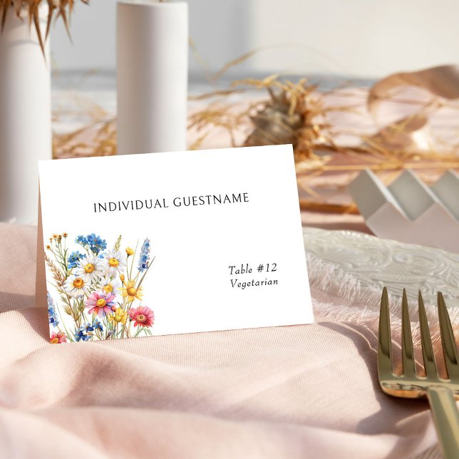 Tarjeta De Mesa Country Wildflower Printed Guest Name Place Card (Guest Name Place Card from Country Wildflower Wedding Collection by Darling & May)