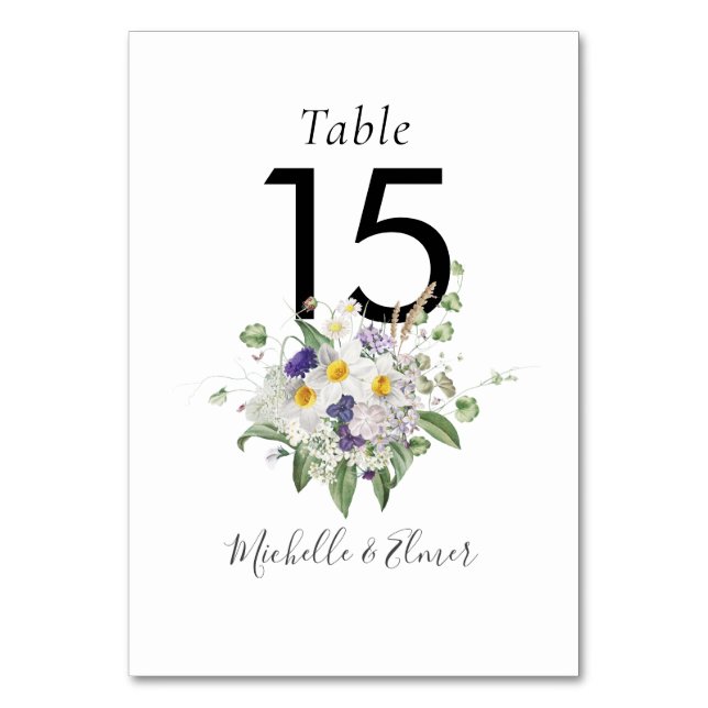Tarjeta De Mesa Country Wildflowers Greenery Posy Boda (Anverso)