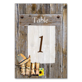 Tarjeta De Mesa Cowboy Boots and Sunflowers Table Number Boda