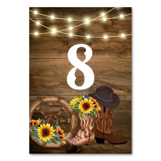 Tarjeta De Mesa Cowboy Boots País girasol Boda occidental (Anverso)