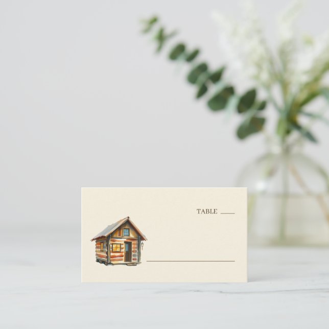 Tarjeta De Mesa Cozy Rustic Log Cabin Illustration (Anverso de pie)