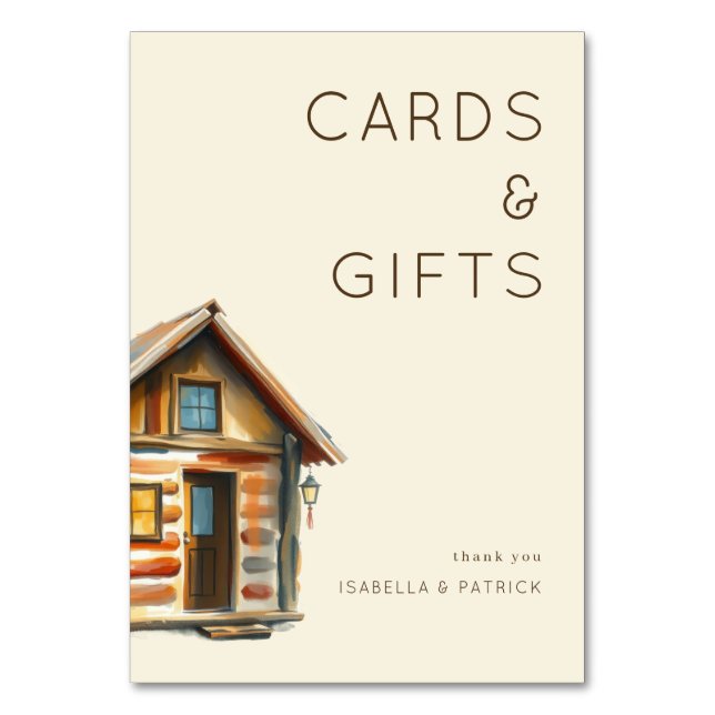 Tarjeta De Mesa Cozy Rustic Watercolor Cabin (Anverso)