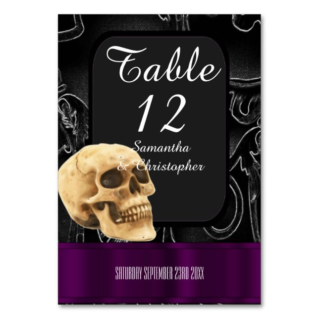 Tarjeta De Mesa Cráneo de fantasía gótica negro y morado (Anverso)