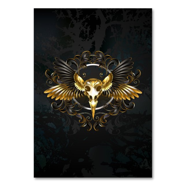 Tarjeta De Mesa Cráneo de pájaro dorado sobre fondo negro (Anverso)