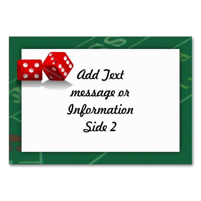 Tarjeta De Mesa Craps Table con los dados de Las Vegas (Reverso)