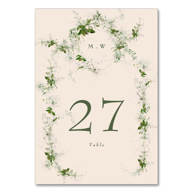 Tarjeta De Mesa Cream Eucalyptus Wreath Elegant Monograma Boda (Anverso)