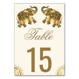 Tarjeta De Mesa Cream Gold Ethnic Elephants Indian Wedding