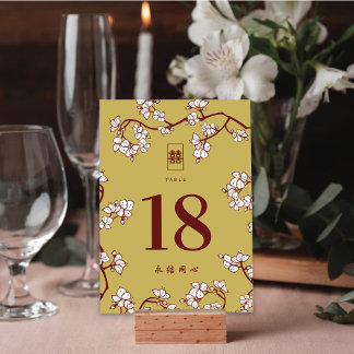 Tarjeta De Mesa Cream Peach/Plum Blossoms Doble Happiness Boda