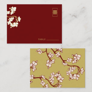 Tarjeta De Mesa Cream Peach/Plum Blossoms Doble Happiness Boda