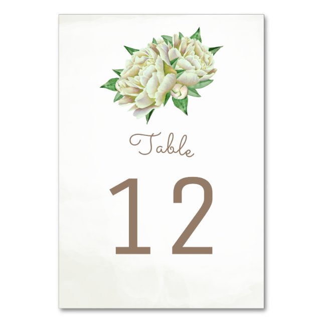 Tarjeta De Mesa Cream Peony Flower Table Number Cards (Anverso)