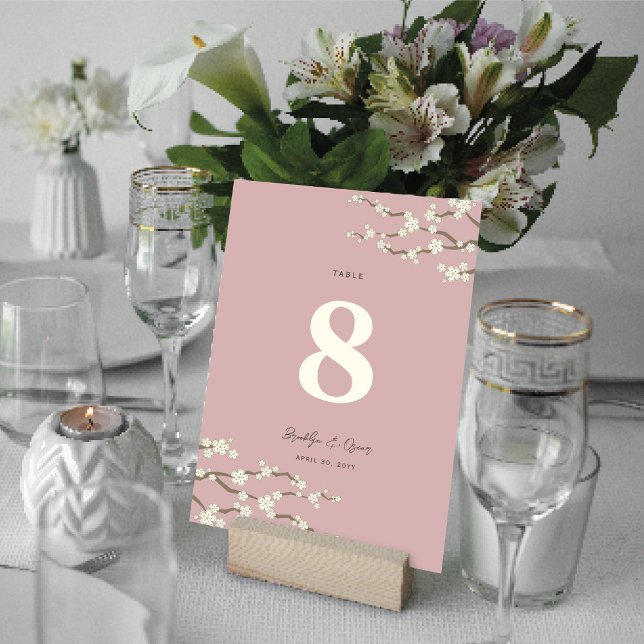 Tarjeta De Mesa Cream Sakura florecimiento de cerezo elegante Boda (Ivory White/Cream Sakura Cherry Blossoms Elegant Asian Wedding Table Number Card @ fat_fa_tin)