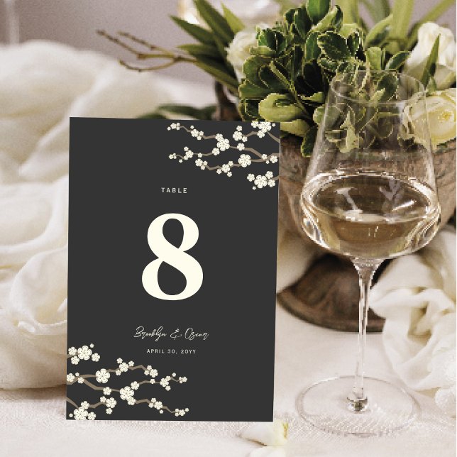 Tarjeta De Mesa Cream Sakura florecimiento de cerezo elegante Boda (Ivory/White/Cream Sakura Cherry Blossoms Elegant Asian Wedding Table Number Card @ fat_fa_tin)