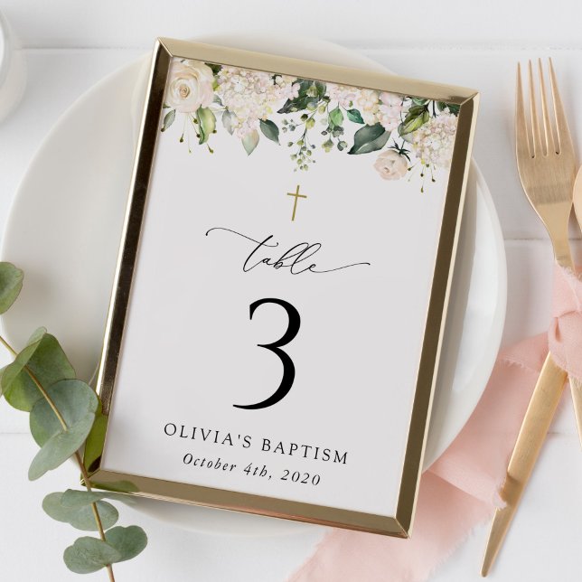 Tarjeta De Mesa Cream White Flowers, Boho, Baptism Table Numbers (Subido por el creador)