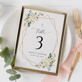 Tarjeta De Mesa Cream White Flowers, Boho, Baptism Table Numbers