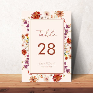 Tarjeta De Mesa Cream Wildflowers Boda de Boho Botánico Floral