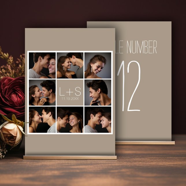 Tarjeta De Mesa Crear su propio monograma de Collage de fotos Boda (Photo collage table number sign for a wedding)
