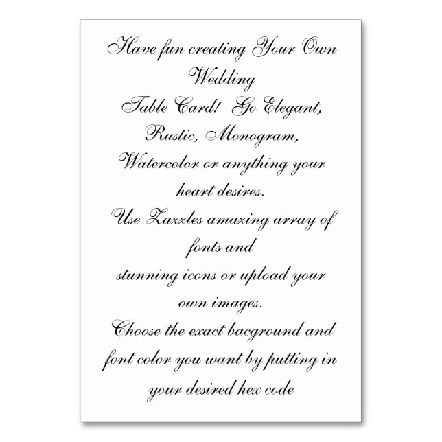 Tarjeta De Mesa Create Your Own Custom Wedding Table Card (Anverso)