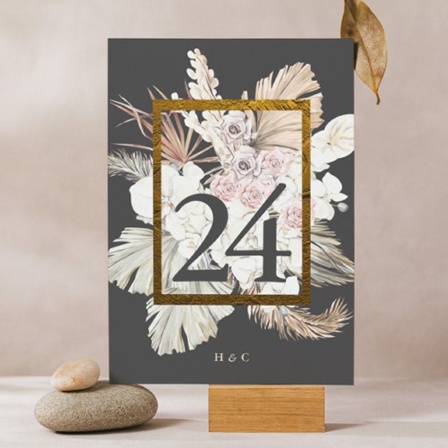 Tarjeta De Mesa Crema de carbón vegetal Pampas Boda de jungla flor (Subido por el creador)