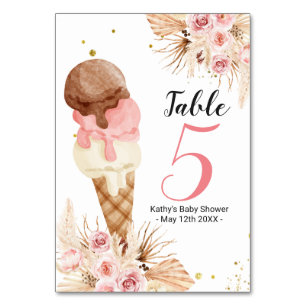 Tarjeta De Mesa Crema de hielo floral rosa Boho Número de tabla mo