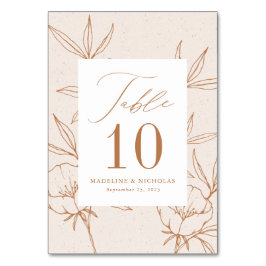 Tarjeta De Mesa Crema floral botánica moderna y marrón terracota