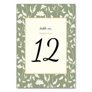 Tarjeta De Mesa Crema floral y Boda verde sabio