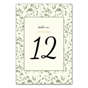 Tarjeta De Mesa Crema floral y Boda verde sabio
