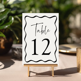 Tarjeta De Mesa Crema moderna y Boda de marco ondulado negro