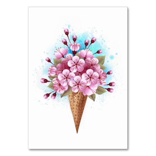 Tarjeta De Mesa Crema rosa de hielo Sakura Waffle Cone (Anverso)