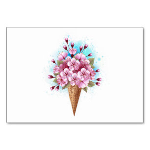 Tarjeta De Mesa Crema rosa de hielo Sakura Waffle Cone
