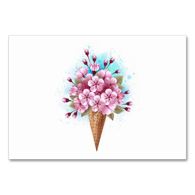 Tarjeta De Mesa Crema rosa de hielo Sakura Waffle Cone (Anverso)
