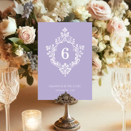 Tarjeta De Mesa Cresta de lavanda Elegante boda vintage púrpura