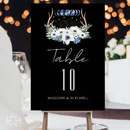 Tarjeta De Mesa Cristales de Luna Flores Boho Metafísico Boda 