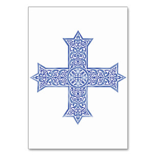 Tarjeta De Mesa Cruz Copta de Arte Azul Lapis Premium