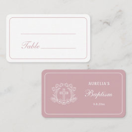 Tarjeta De Mesa Cruz floral simple en bautismo rosa