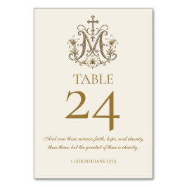 Tarjeta De Mesa Cruz Mariana Dorada de Boda Católica Tradicional