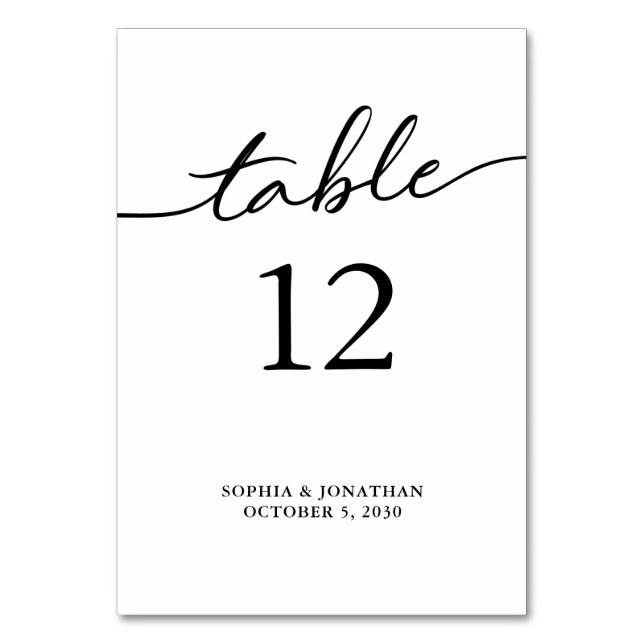 Tarjeta De Mesa Cuadro 12 Boda personalizado de caligrafía negra (Anverso)
