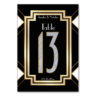 Tarjeta De Mesa Cuadro Boda Art Déco Diamantes Número Trece