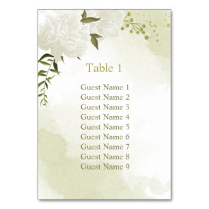 Tarjeta De Mesa Cuadro de asientos de vegetación de flores blancas