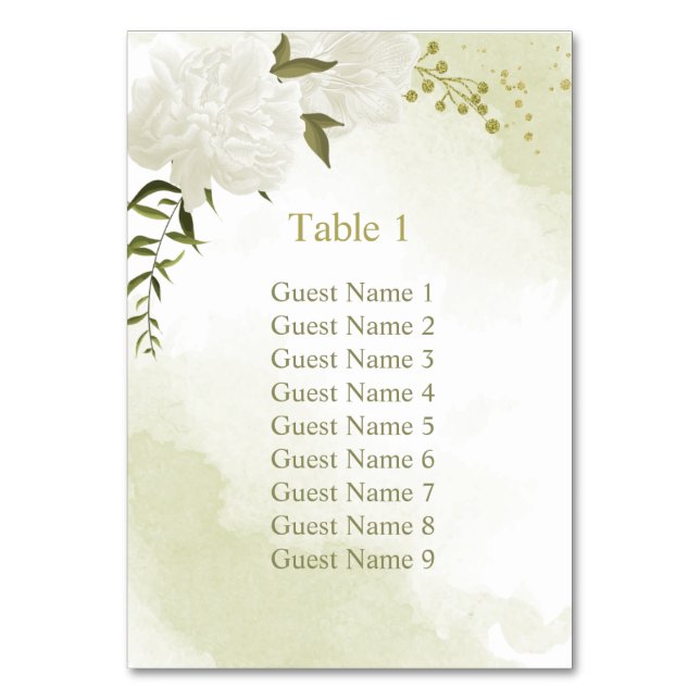 Tarjeta De Mesa Cuadro de asientos de vegetación de flores blancas (Anverso)