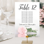 Tarjeta De Mesa Cuadro de asientos Elegante de matrimonio rosa ros<br><div class="desc">Estas tarjetas de número de mesa te permitirán encontrar fácilmente tus asientos en la recepción de tu boda. Presentan un diseño sencillo pero elegante con caligrafía de escritura de encaje y una rosa rosa rosa rosa rosa pálido sobre su lado, con ondas de ondas y reflejos. La tarjeta incluye una...</div>